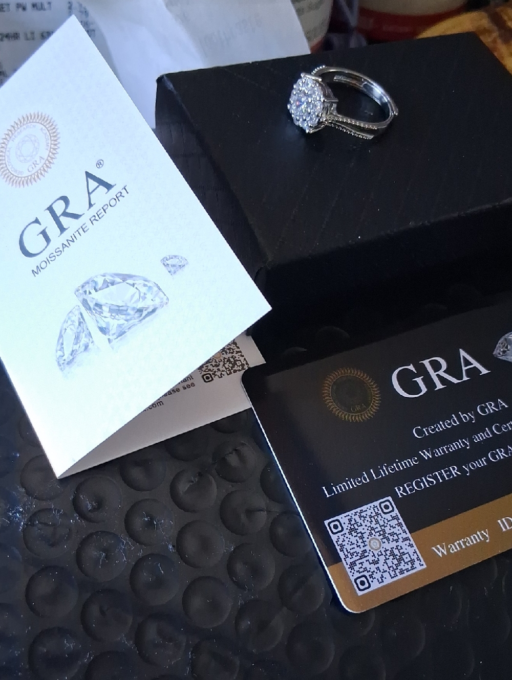 GRA Silver-Tone Halo Ring with 2 Kt. Moissanite  Stones AJUSTABLE 6,7,8,9. NWT